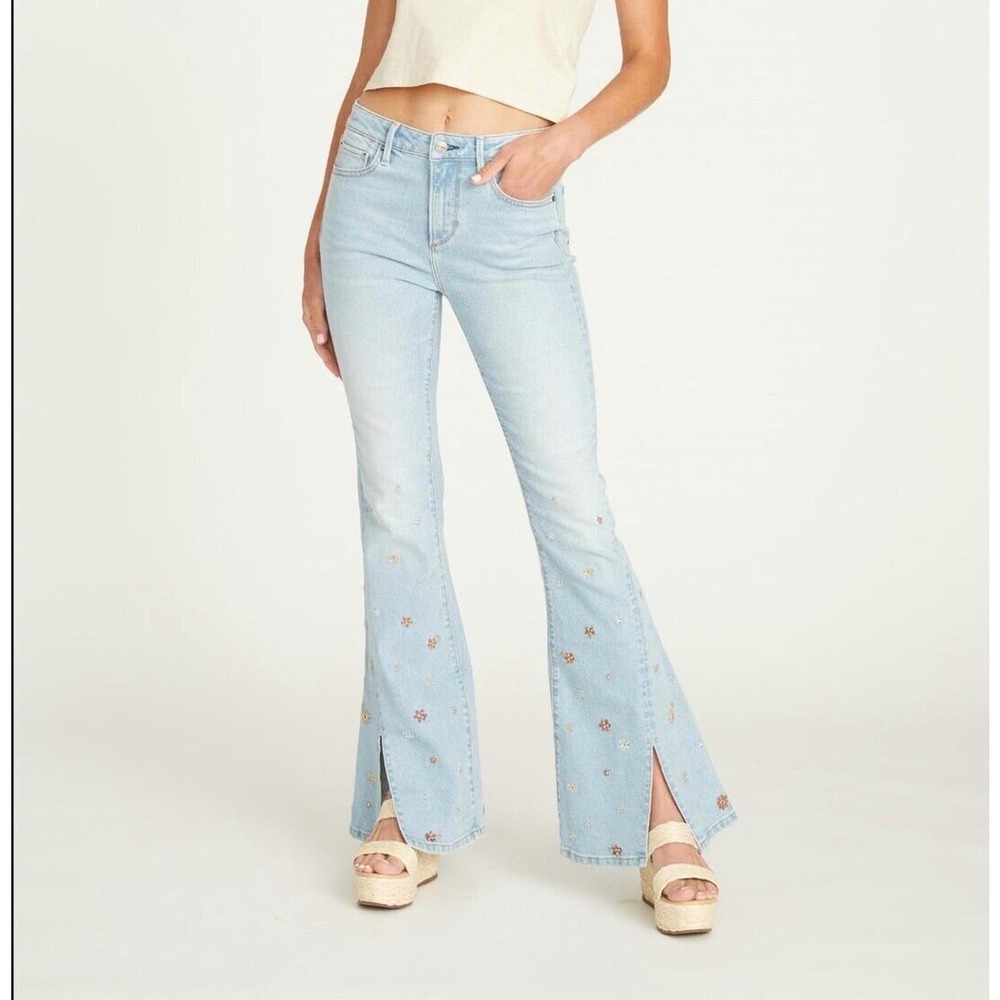 Driftwood Farrah Slit Tweedle Dum Size 30 Embroidered Flare Jeans